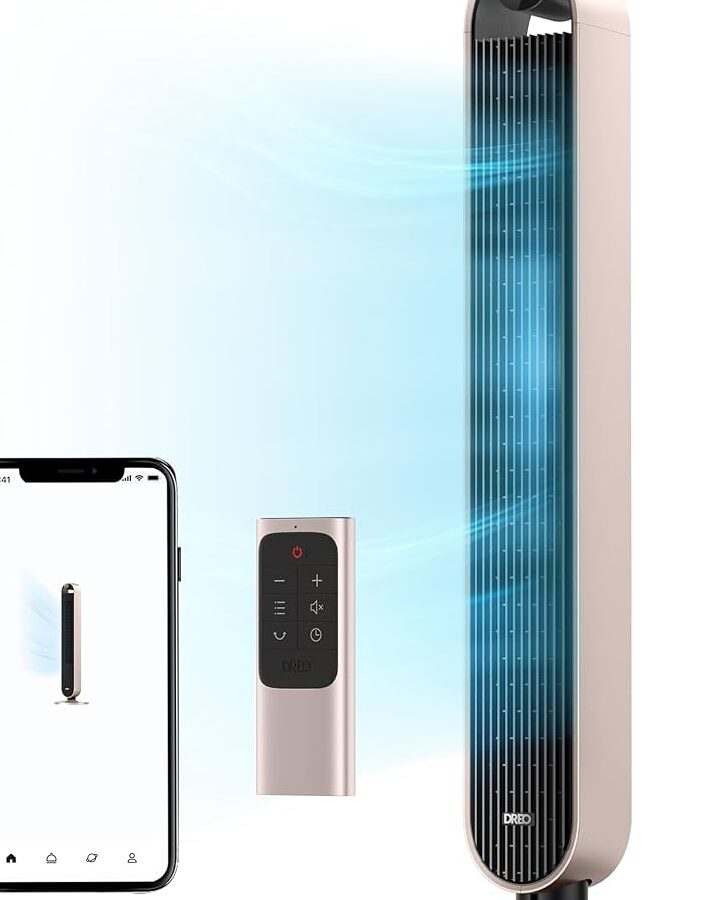 Dreo Smart Tower Fan Control de voz, ventilador oscilante de 120° funciona con Alexa/Google/App/Remote, 42 pulgadas, ventilador silencioso de CC sin aspas de 25 dB para dormitorio, 12...